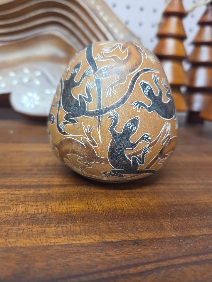 Hand Carved Lizard Gourd